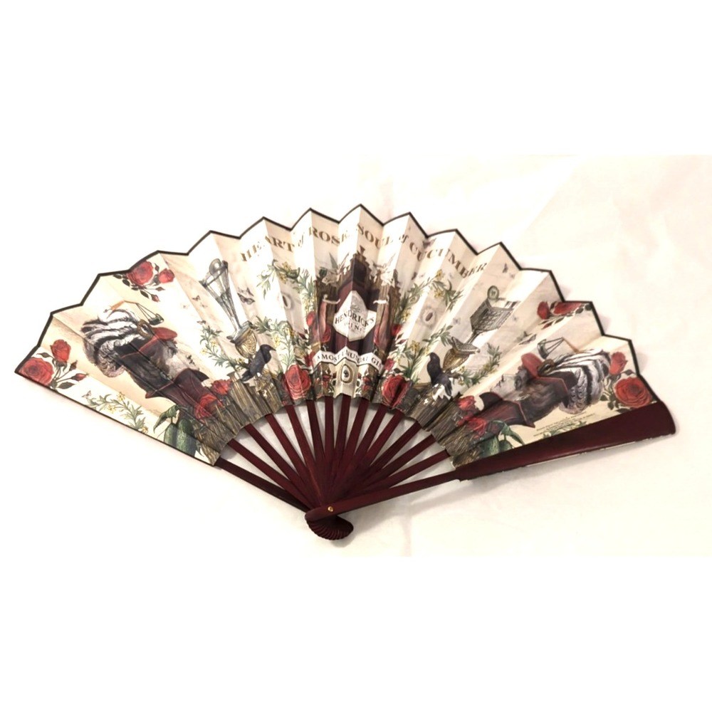 Hendricks Gin Wooden Silk Paper Folding Fan Unusual & Unique Victorian Lady Gent